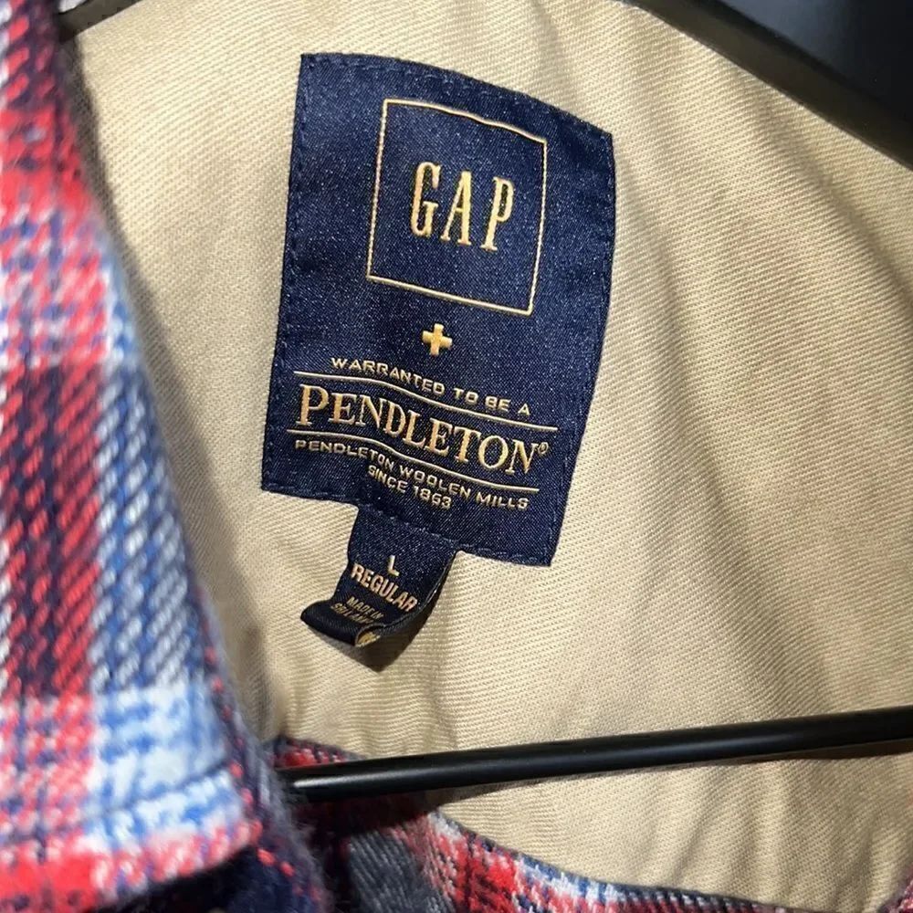 GAP + Pendleton Plaid Button Down Shirt Navy Red - Picture 5 of 6